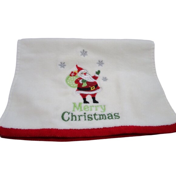 Merry Christmas Santa Embroidered Holiday Hand Towel Jinglis and  Joy EUC - Picture 1 of 7